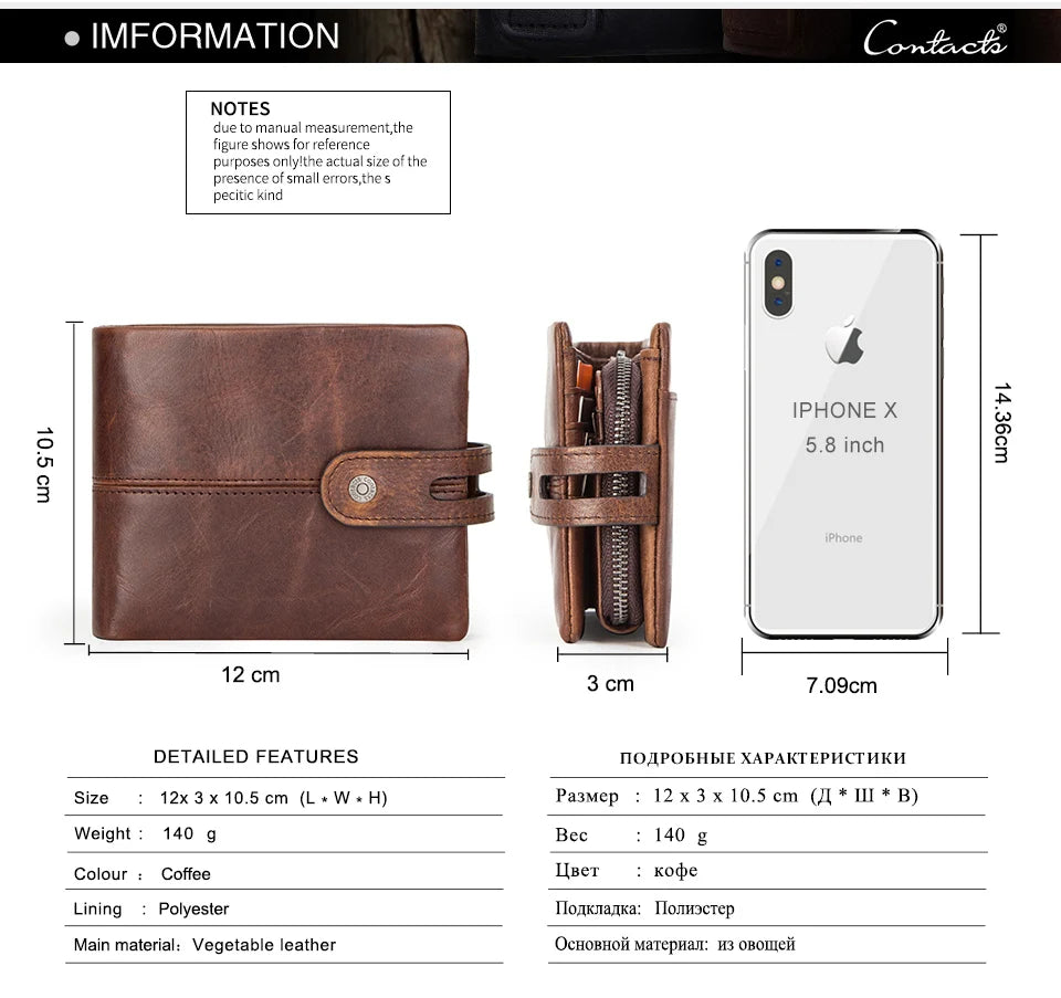 Herren Echtleder Geldbörse Bifold Vintage RFID Kartenhalter Geldclip Münzfach Reise