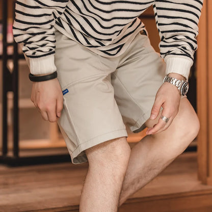 Herren Shorts im Vintage-Stil aus Khaki Canvas mit elastischer Taille und Taschen