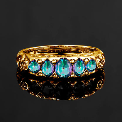 Damen-Ring aus Roségold mit Mystic Topas Regenbogen 8mm Rundschliff Verlobungsring Geschenk