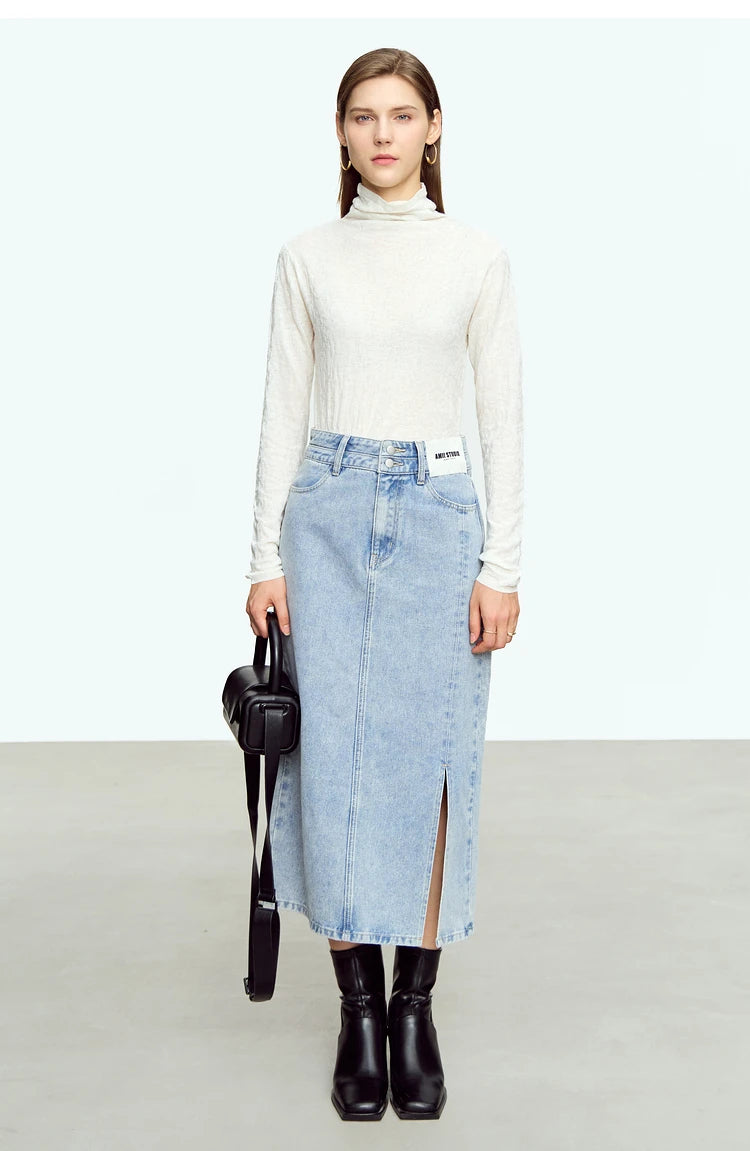 Damen-Rollkragenpullover Wolle Slim einfarbig Büro Winter