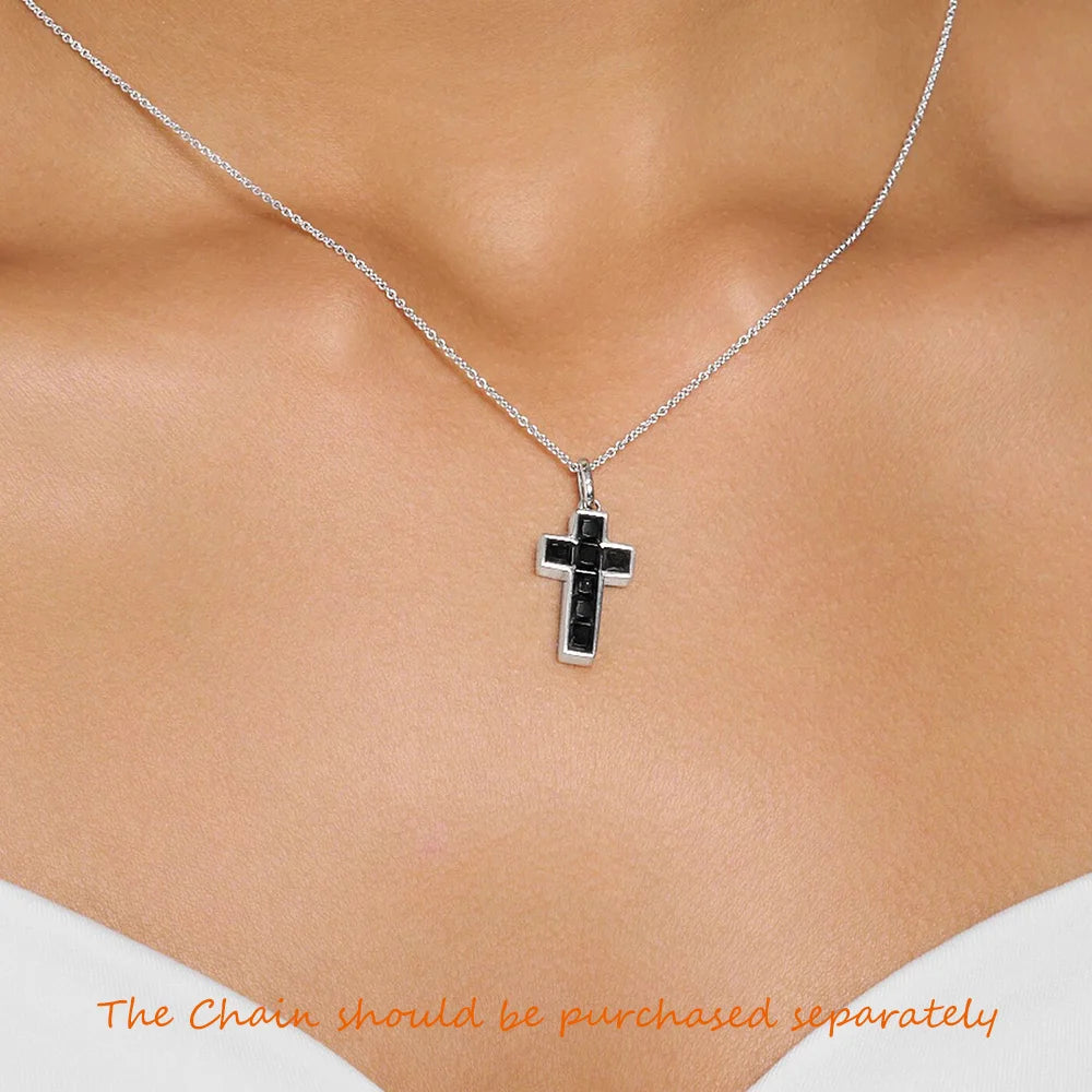 Damen-Charm-Anhänger Kreuz schwarzer Stein klassisch II aus Sterlingsilber