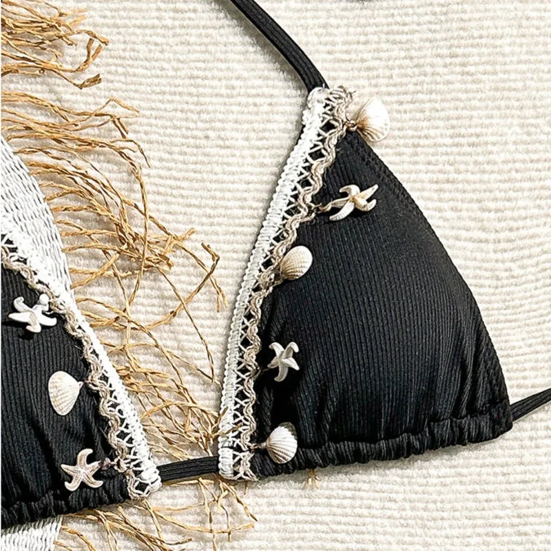 Schwarzes Sexy Bikini-Set mit Push-up für Damen – Brasilianischer Stil für Strand und Pool