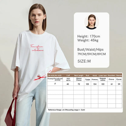 Damen T-Shirt aus ultraloch Stretch-Baumwolle mit Buchstaben-Bowknot-Aufdruck