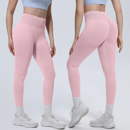 Rosa Yoga-Leggings mit Push-up-Design und breitem Bund