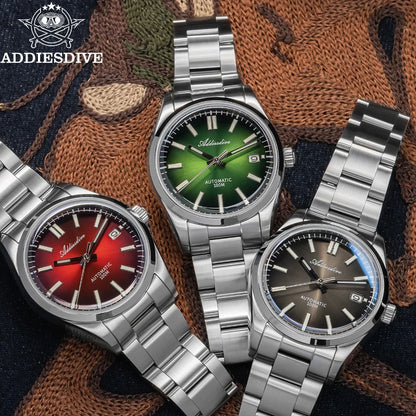 Herren-Vintage-Automatikuhr mit Sunburst-Zifferblatt und gewoelbtem Saphirglas