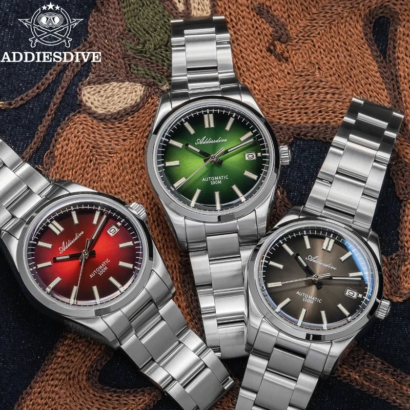 Herren-Vintage-Automatikuhr mit Sunburst-Zifferblatt und gewoelbtem Saphirglas