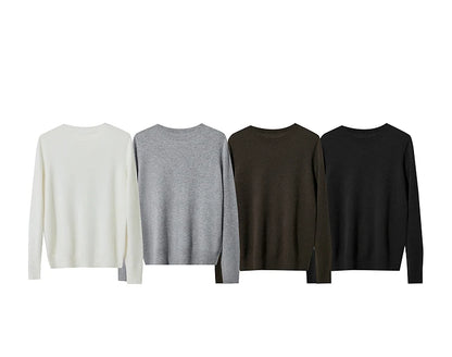 Vier Damenpullover im Sortenbild: offwhite, grau, braun, schwarz, lange Ärmel