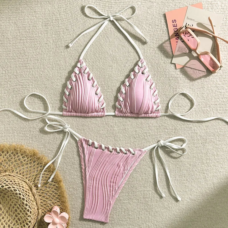 Sommerliches kariertes Bikini-Set mit Push-up-Effekt – verführerische Bademode für den Strand und Pool