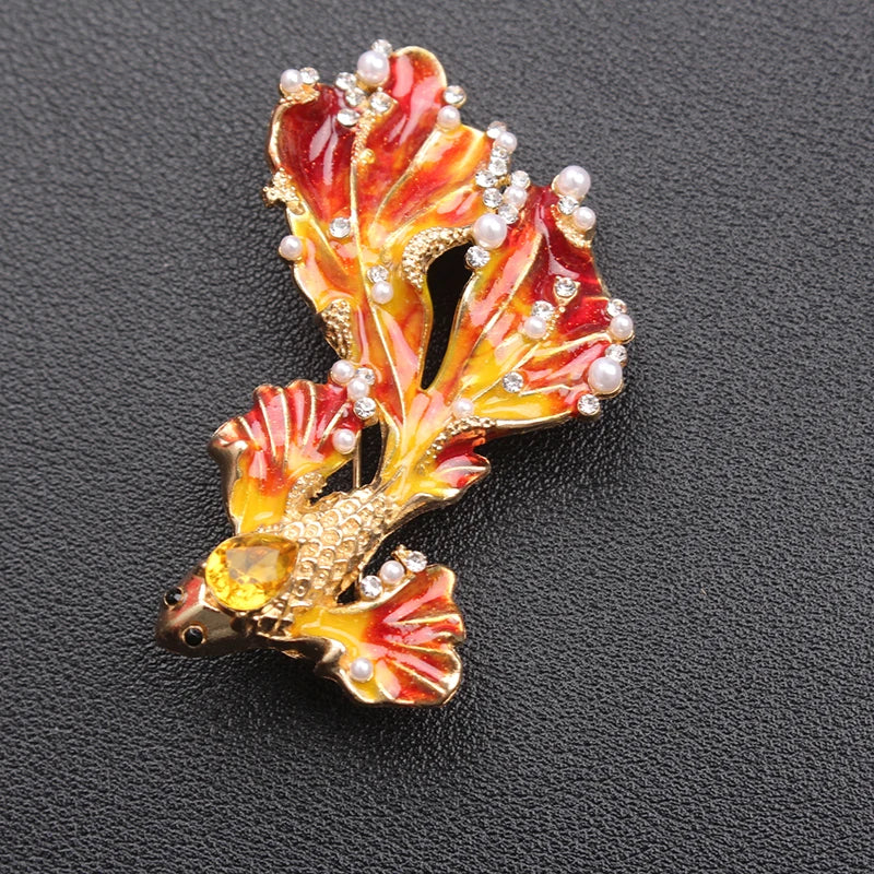 Brosche Goldfisch Emaille Strass Tier Kreativ Mode Europäisch Schmuck