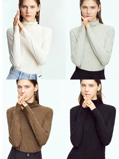 Damen-Rollkragenpullover Wolle Slim einfarbig Büro Winter