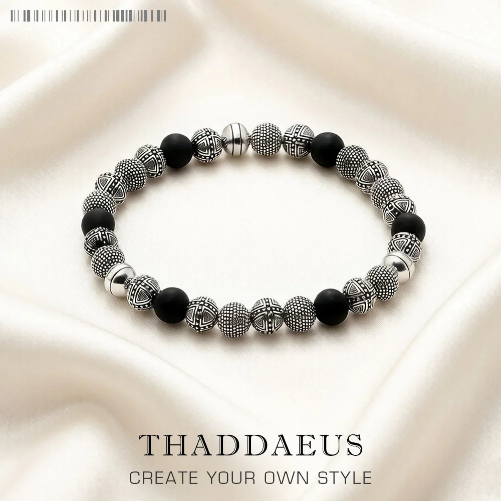 Damen-Armband Kreuz Perlen Obsidian Rebel aus Sterlingsilber