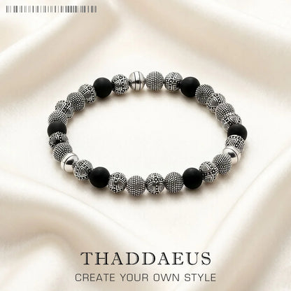 Damen-Armband Kreuz Perlen Obsidian Rebel aus Sterlingsilber