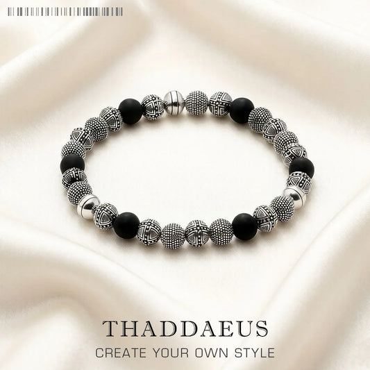 Damen-Armband Kreuz Perlen Obsidian Rebel aus Sterlingsilber