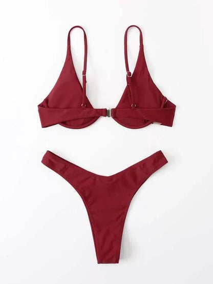 Sexy Bikini-Set mit Push-up-Effekt – Solides Design für Strand und Pool