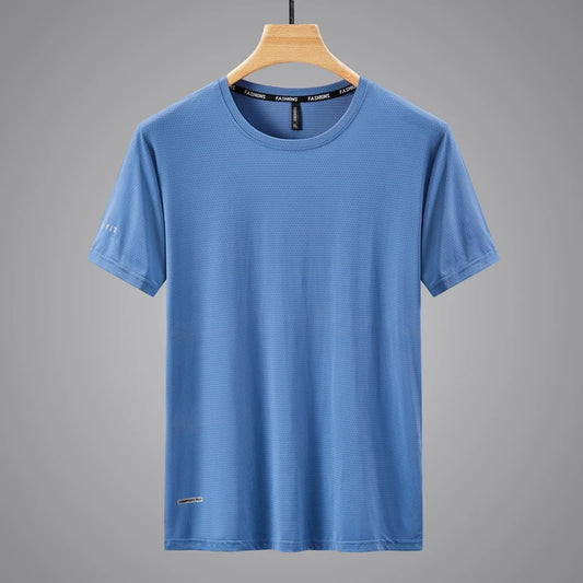 Herren-Sportshirt mit Rundhalsausschnitt, kurzarm, hellblau, atmungsaktiv