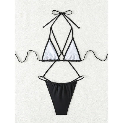 Damen Badeanzug Bauch-Cut-Out Neckholder Monokini hoher Beinausschnitt einfarbig