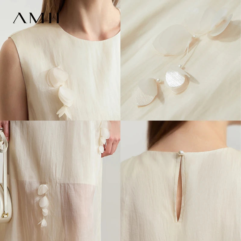 Elegant Damenkleid Aus Maulbeerseide Mit 3D Blume Für Büro