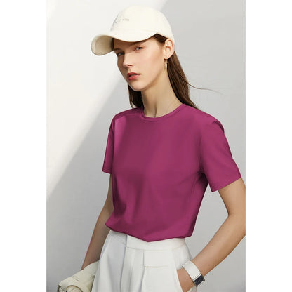Damen T-Shirt im minimalistischen Stil mit lässigem O-Ausschnitt und kurzen Ärmeln