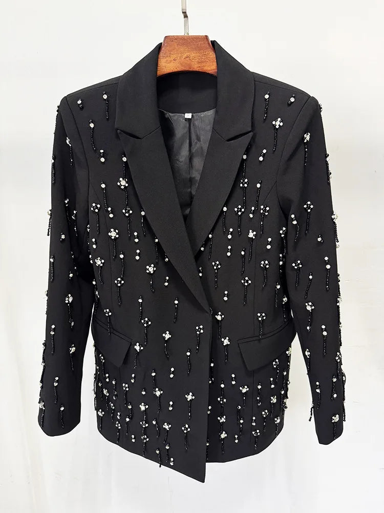 Damen-Blazer locker Perlen Diamanten Verzierung Runway Anzugjacke