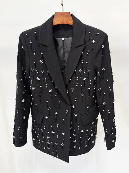 Damen-Blazer locker Perlen Diamanten Verzierung Runway Anzugjacke