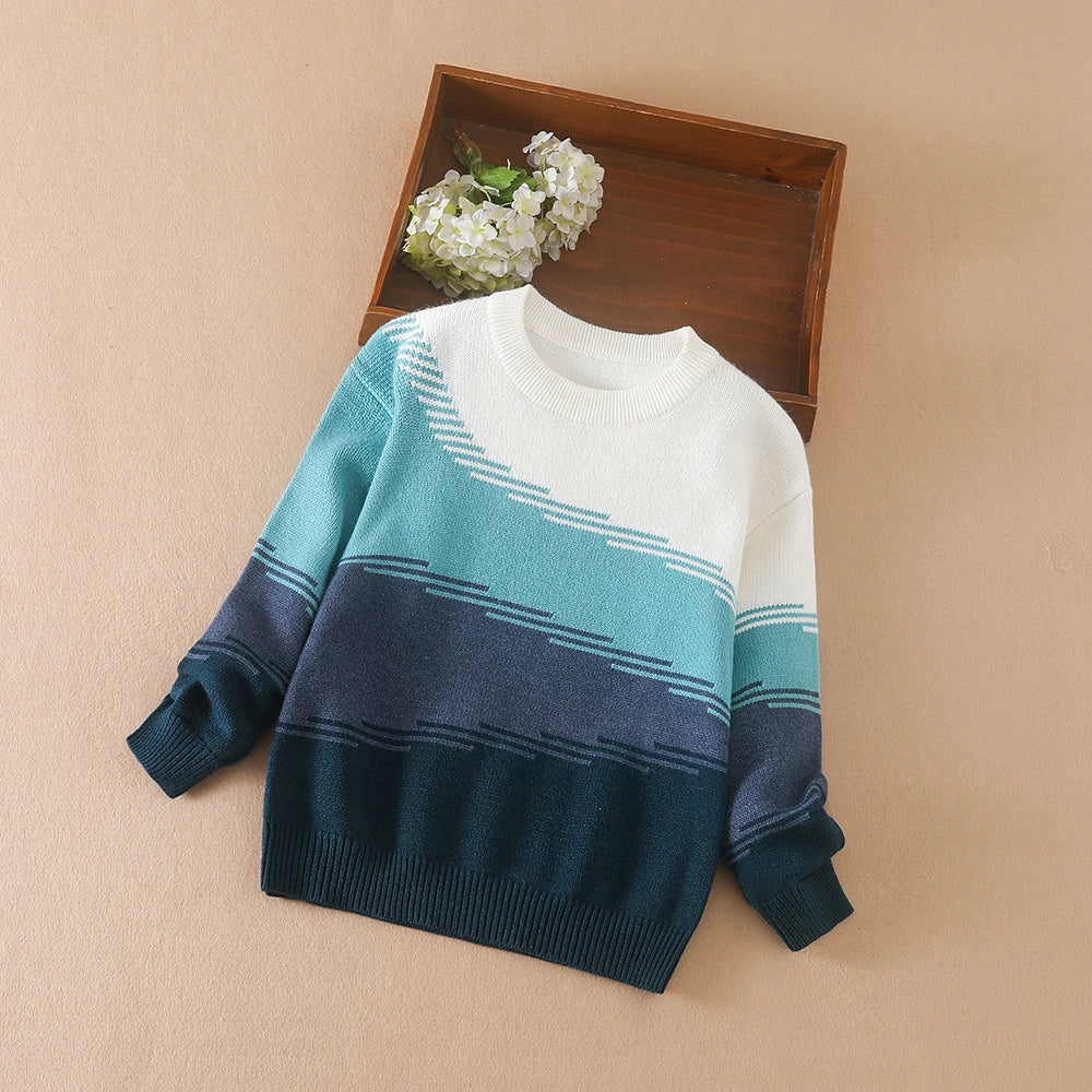 Tween Jungen-Pullover, lässig, Rundhalsausschnitt, Farbblock, langärmelig, für Herbst/Winter, Kinder-Strickwaren für Jungen