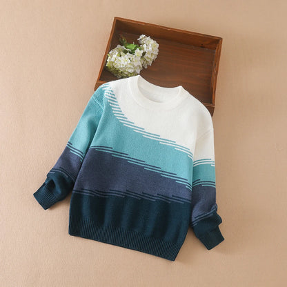 Tween Jungen-Pullover, lässig, Rundhalsausschnitt, Farbblock, langärmelig, für Herbst/Winter, Kinder-Strickwaren für Jungen