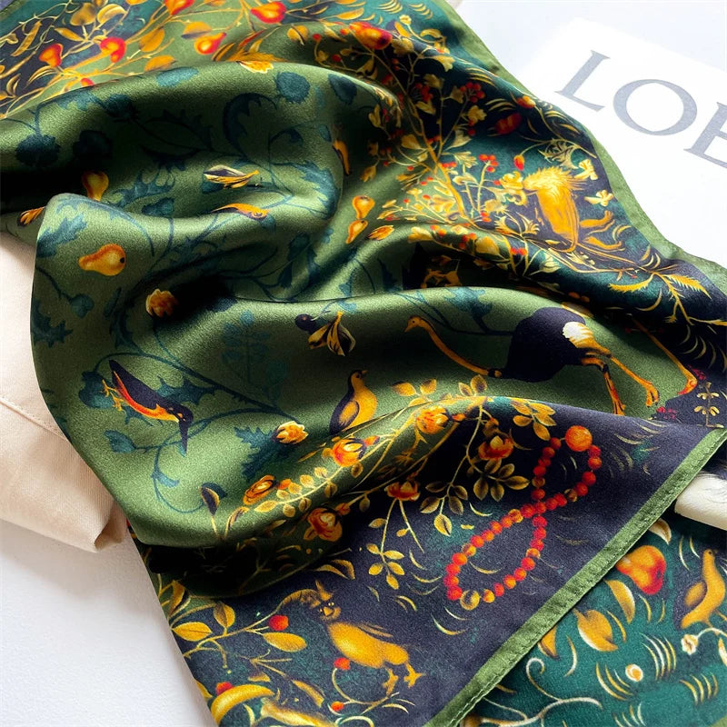 Damen Seidensatin Schal Tasche Kopf Bandana Halstuch bedruckt D