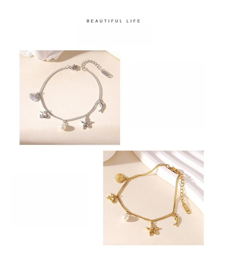 Damen-Charm-Armband mit Ozean-Motiven aus Edelstahl