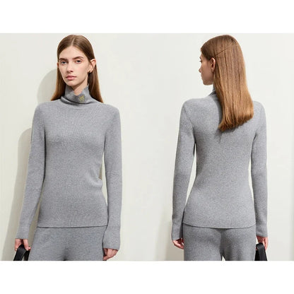 Damen-Rollkragenpullover Kaschmir-Wolle Slim Stickerei Winter