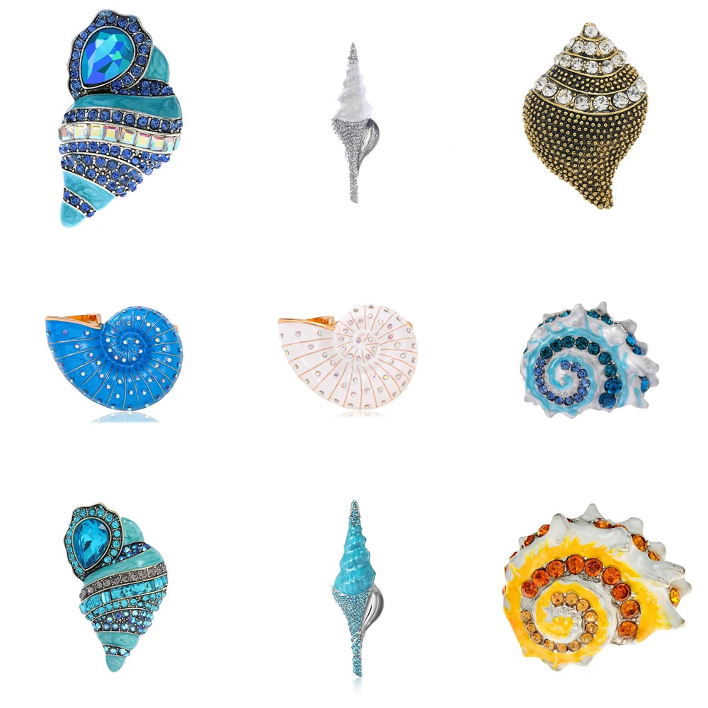 Brosche Muschel Emaille Strass Meeresmotiv Ozean Anstecknadel Damen