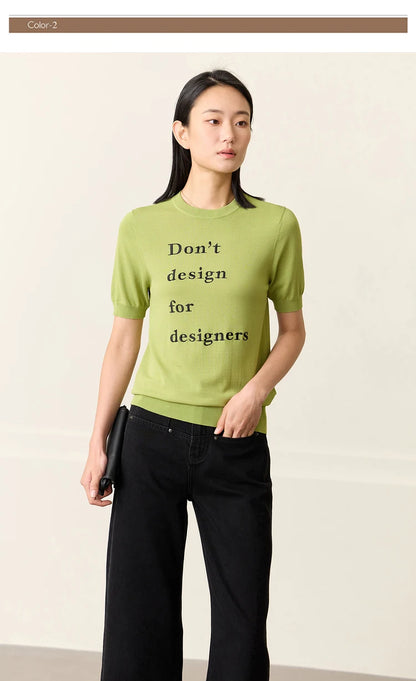 Damen Top im Minimalismus-Stil mit O-Ausschnitt und kontrastierenden Farben