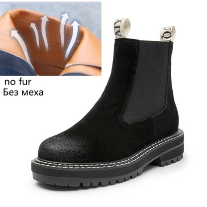 Women's Chelsea Boots Genuine Leather 2025 Autumn Winter Trend Thick-soled Women Ankle Boots All-match Marton Boots Ladies