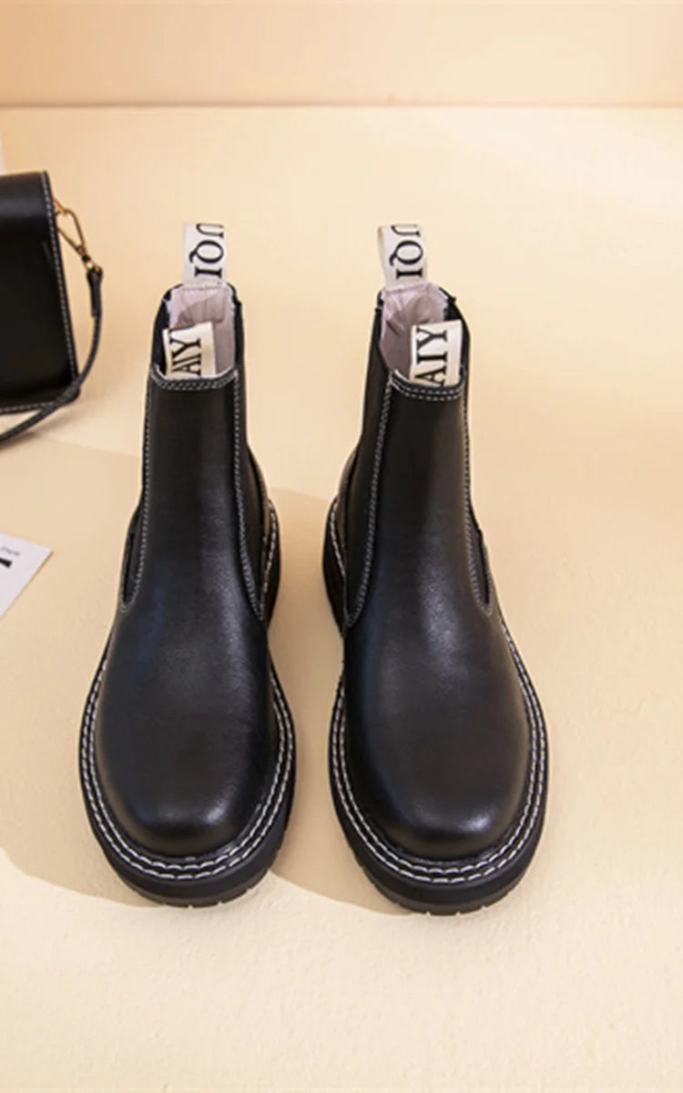 Women Winter Boots Sued Genuine Leather  New Fashion British Style Women Chelsea Boots Large Size 41　42　43 Female Ankle Boots