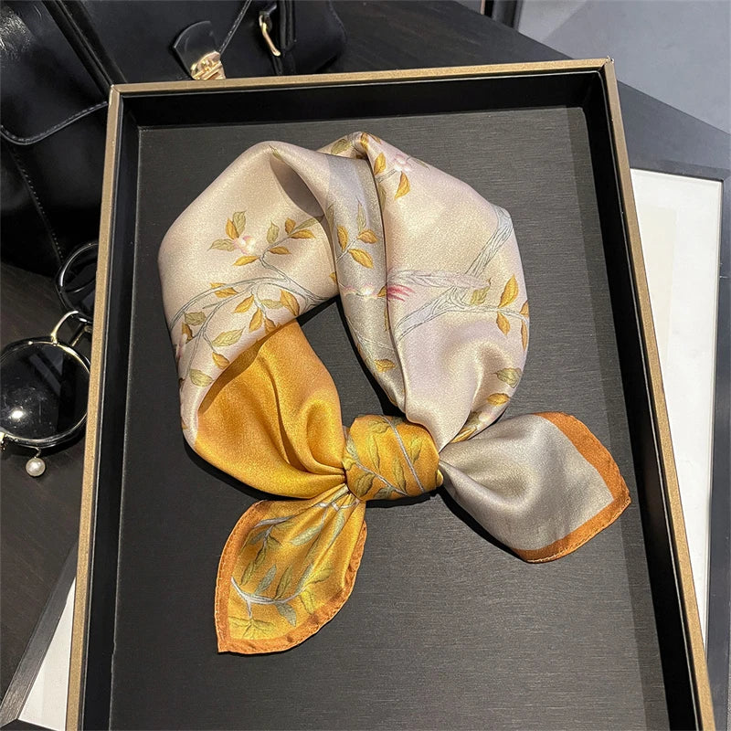 Damen Seidenschal 53cm quadratisch Blumenprint Luxus Hijab Bandana H