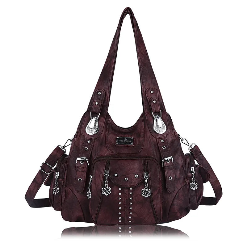 Damen-Schultertasche Vintage Schwarz Großes Fassungsvermögen Aus PU-Lederoptik Alltagsbegleiter