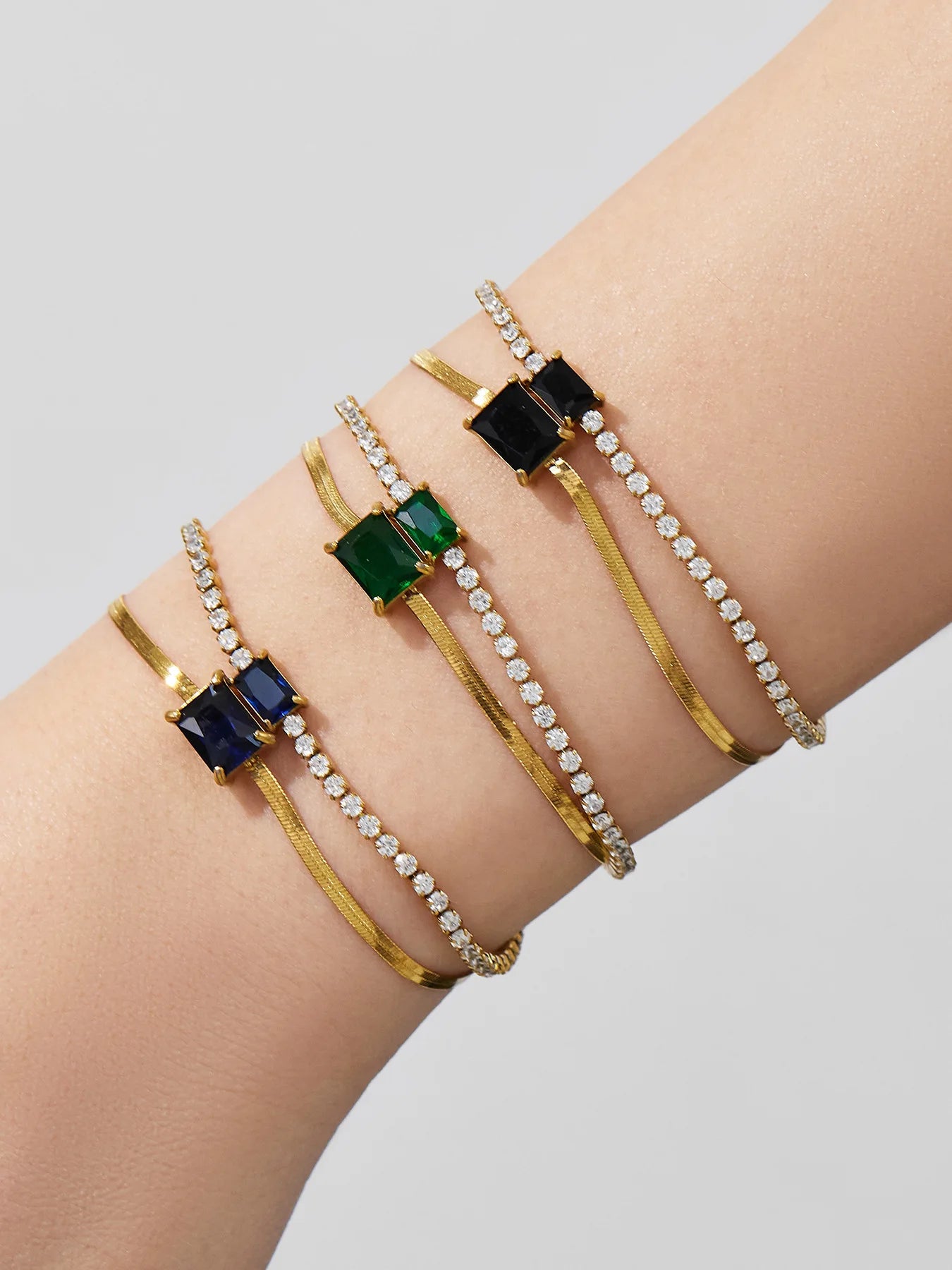 Damen-Armband Baguette-Zirkonia Doppelschicht