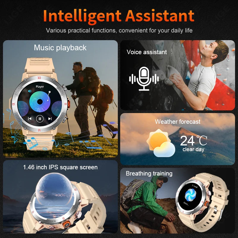 LIGE 2025 Neue männer Smartwatch Taschenlampe Herzfrequenz Blutdruck Gesundheit Überwachung Wasserdichte Intelligente Uhr Für Android IOS
