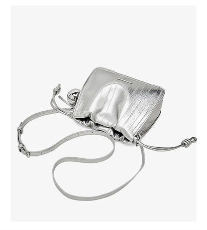 Damen Schultertasche Aus Synthetischem Leder+Split-Leder Mit Kordelzug