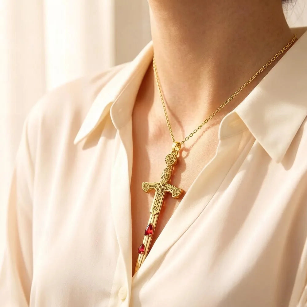 Damen-Charm-Anhänger goldenes Schwert Vintage Sommer aus Sterlingsilber