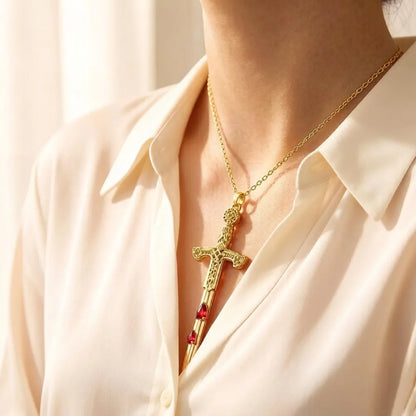 Damen-Charm-Anhänger goldenes Schwert Vintage Sommer aus Sterlingsilber