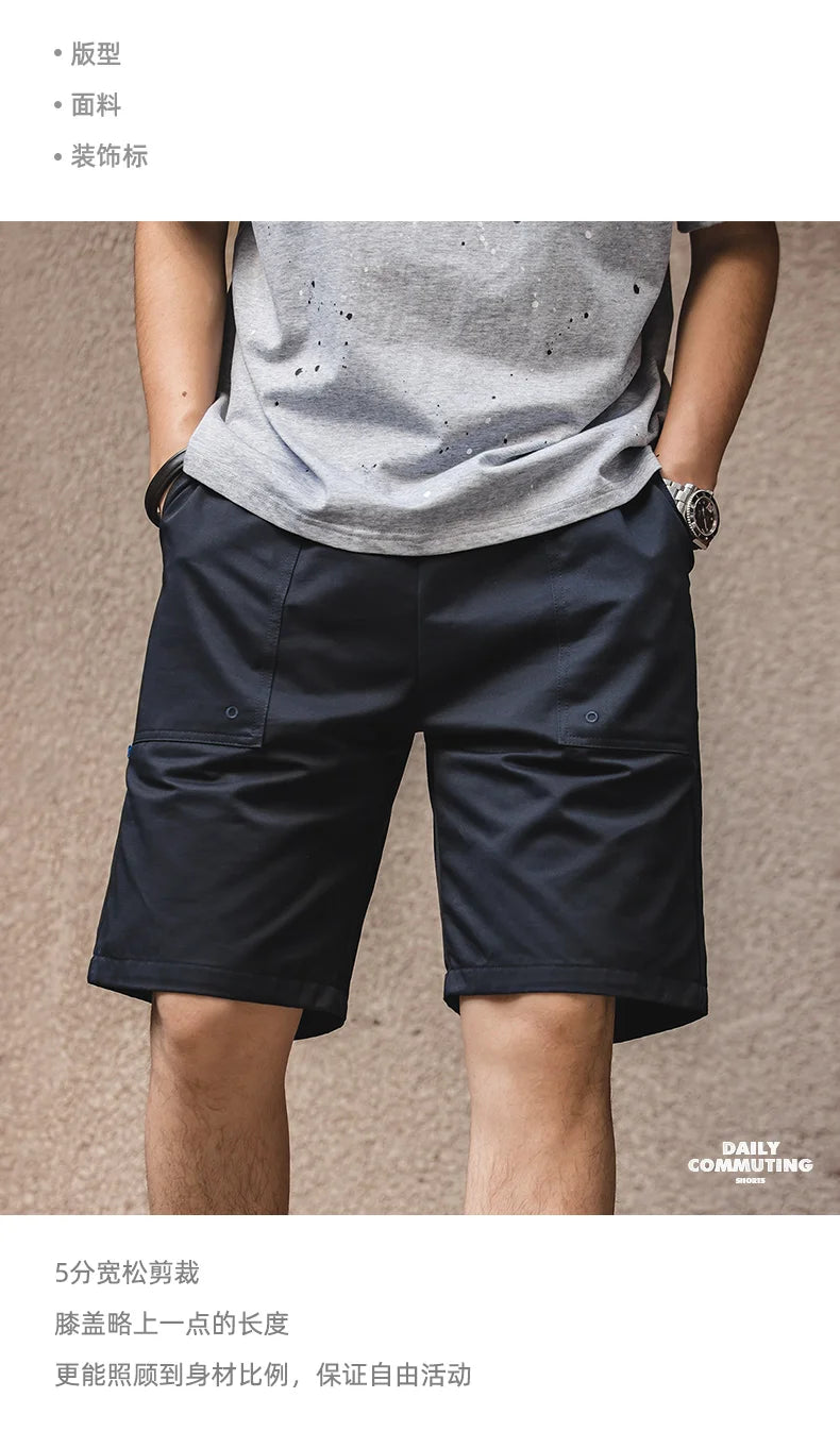 Herren Shorts im Vintage-Stil aus Khaki Canvas mit elastischer Taille und Taschen