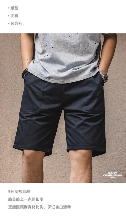 Herren Shorts im Vintage-Stil aus Khaki Canvas mit elastischer Taille und Taschen