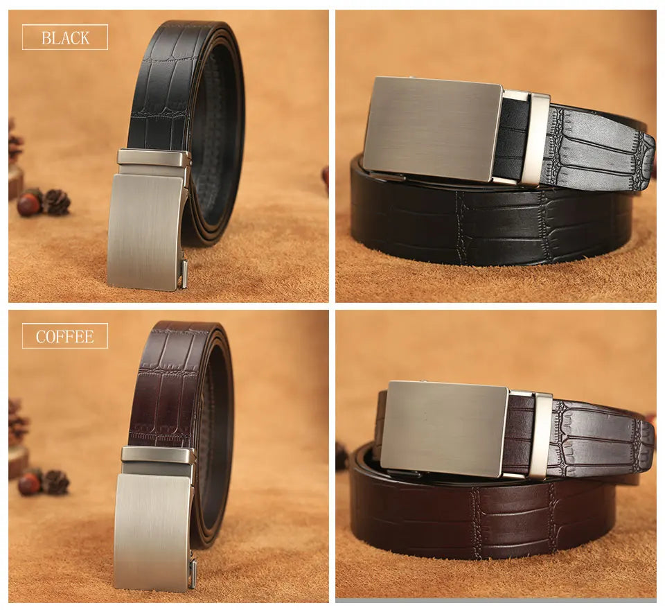 Herren Echtleder-Gürtel Business Bambusmuster 3,5 cm Automatik-Schnalle Rindsleder