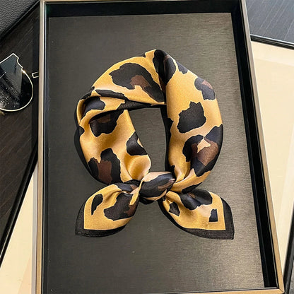 Damen Seidenschal 53cm Leopardprint quadratisch Luxus Hijab Bandana Stirnband