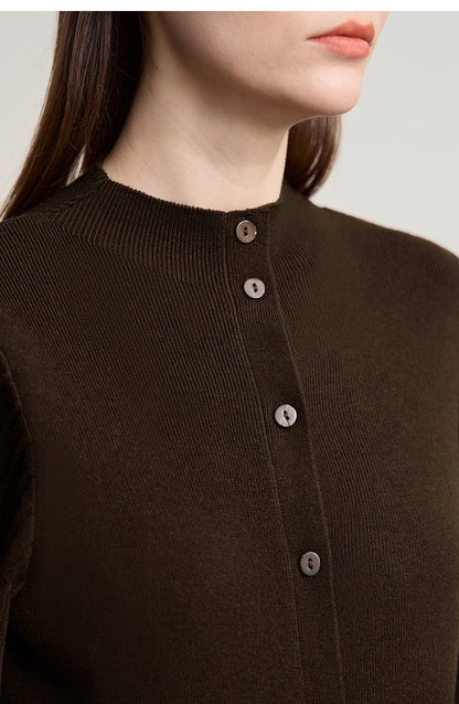 Damen-Strickjacke Slim halbhoher Kragen Laternenärmel Wolle-Mix Herbst