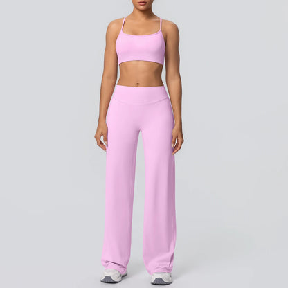 Yoga-Set mit Sport-BH und weiter Hose, rosa