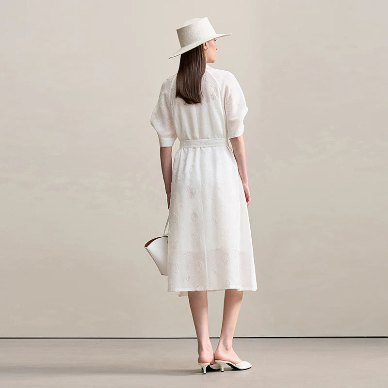 Elegant A-Linien Kleid Mit Stickerei Und Gürtel Für Damen