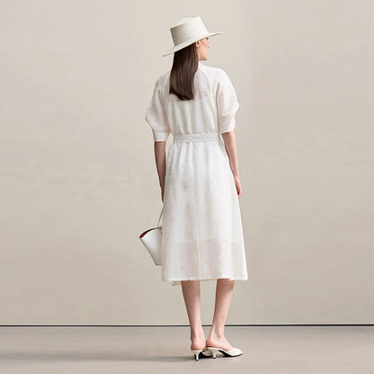 Elegant A-Linien Kleid Mit Stickerei Und Gürtel Für Damen