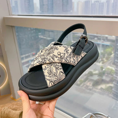 Damen Plattform Sandalen Ein-Riemen Rutschfest