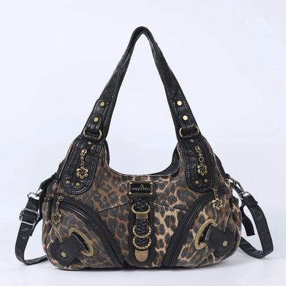 Damen-Schultertasche Leopardenmuster mit Vintage-Charme und Top-Handle-Design für Alltag